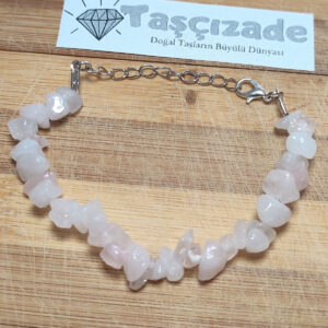 Pembe Kuvars Taşı Kırık Doğal Taş Bileklik