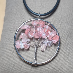 Pembe Kuvars Taşı Hayat Ağacı Kolye