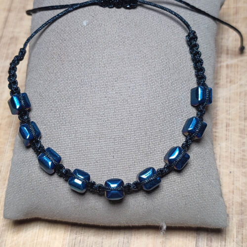 Hematit Taşı Mavi Makrome Ayarlanabilir Natural Bileklik