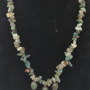 Yosunlu Akik Taşı Kırık Doğal Taş 3 Uçlu Kadın Kolye