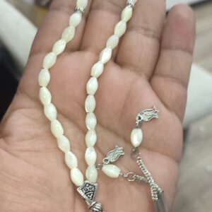 Sedef Taşı Arpa Kesim 6*9 mm Natural Tesbih