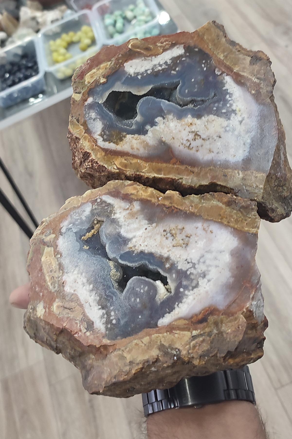 Agat ( Akik ) Taşı Çift Koleksiyonluk Jeotlu Dekoratif Dev Parça 4067 Gr
