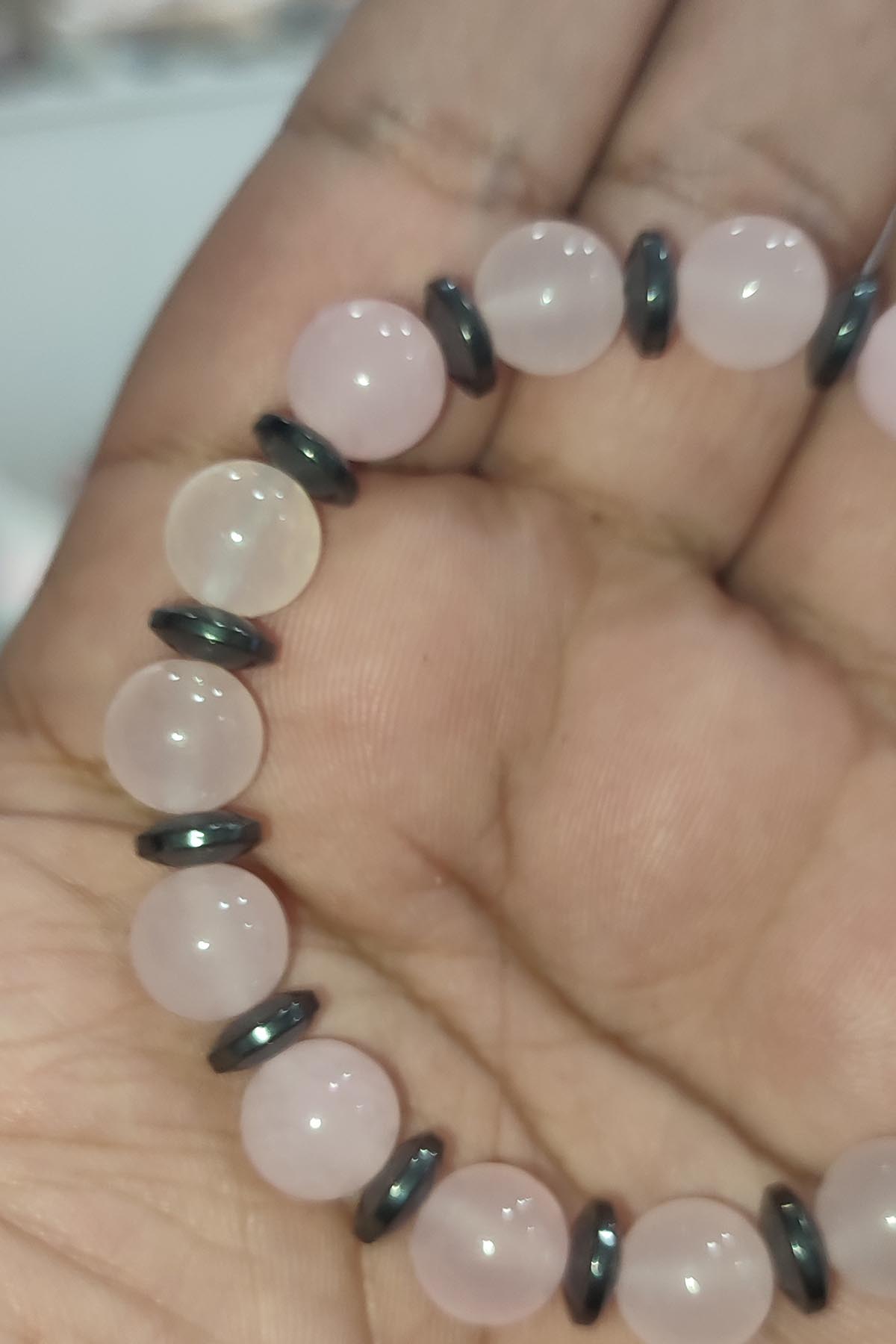 Pembe Kuvars Hematit Ara Taşlı 10 mm Natural Doğaltaş Bileklik - Görsel 2