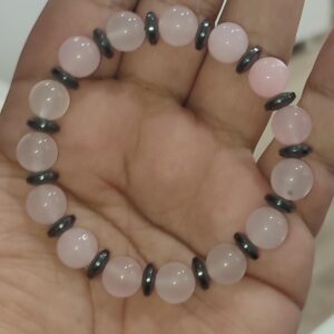 Pembe Kuvars Hematit Ara Taşlı 10 mm Natural Doğaltaş Bileklik