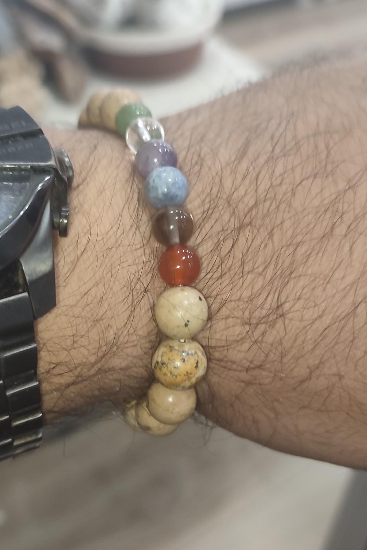 10 mm Jasper Taşlı 8 mm Karışık Taş Eklentili Tarz Bileklik