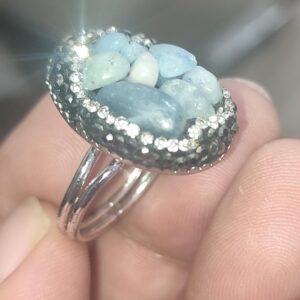 Akuamarin Taşı Zirkon Süslemeli Ayarlanabilir Yüzük