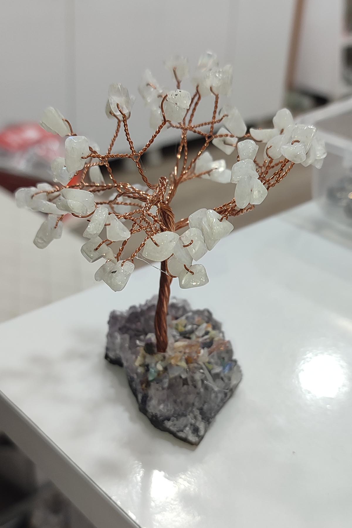 Ay Taşı Natural Brezilya Ametist Taşı Tabanlı Doğaltaş Ağaç 10 cm - Görsel 3