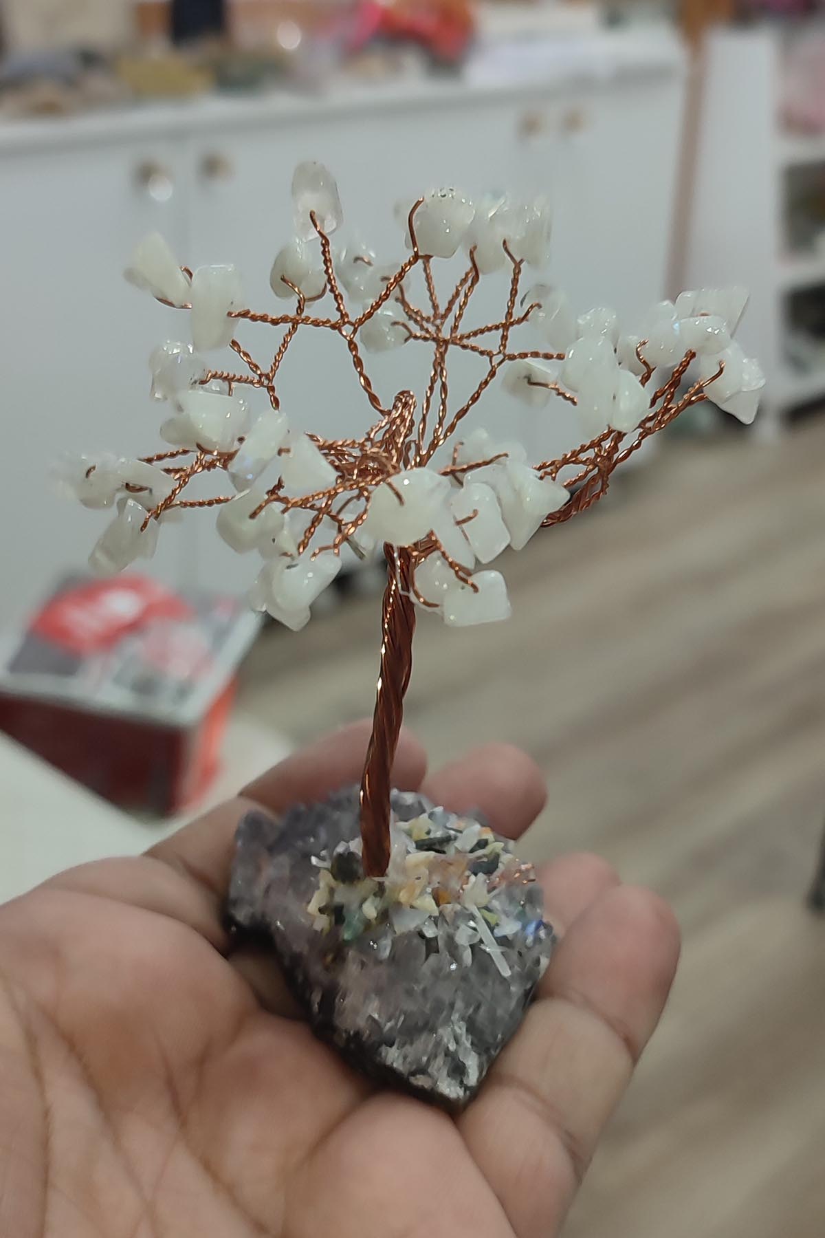 Ay Taşı Natural Brezilya Ametist Taşı Tabanlı Doğaltaş Ağaç 10 cm