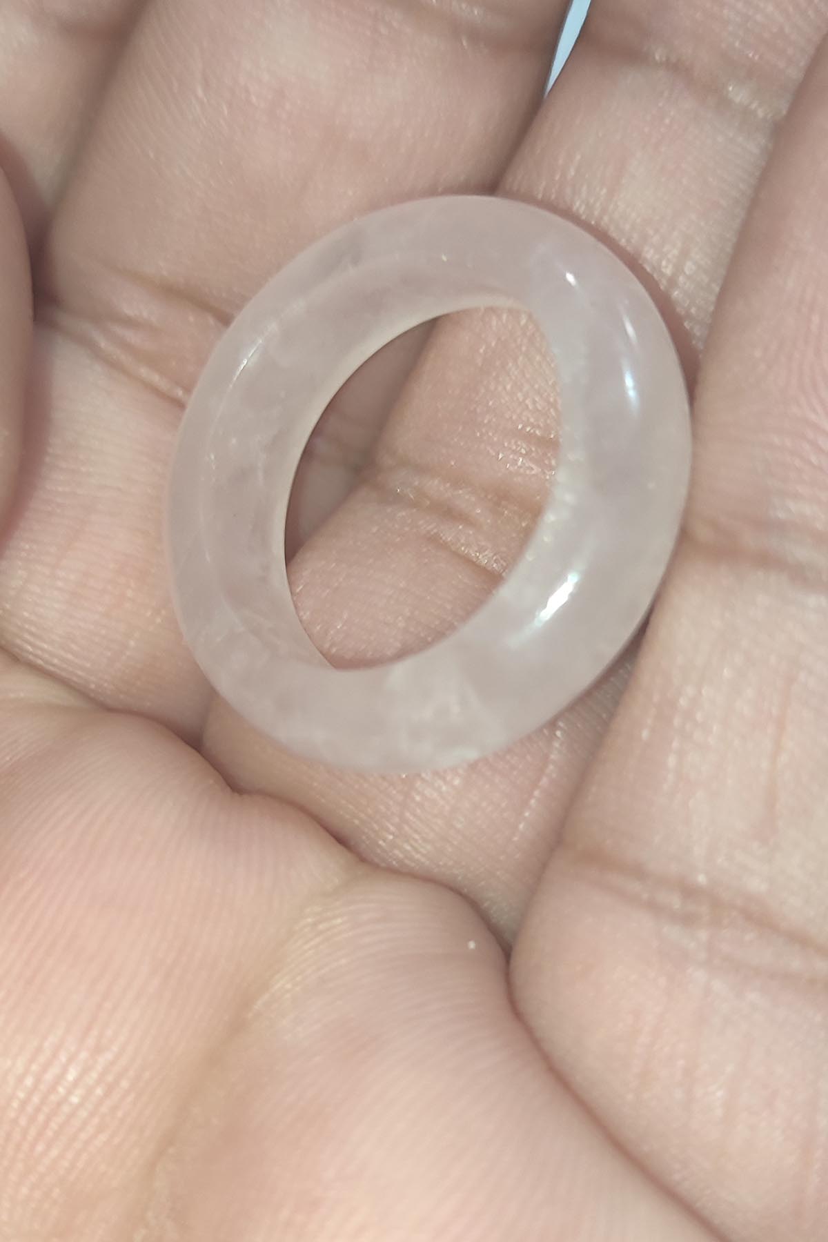 Pembe Kuvars Taşı Natural Doğaltaş Kalın Halka Yüzük - Görsel 3