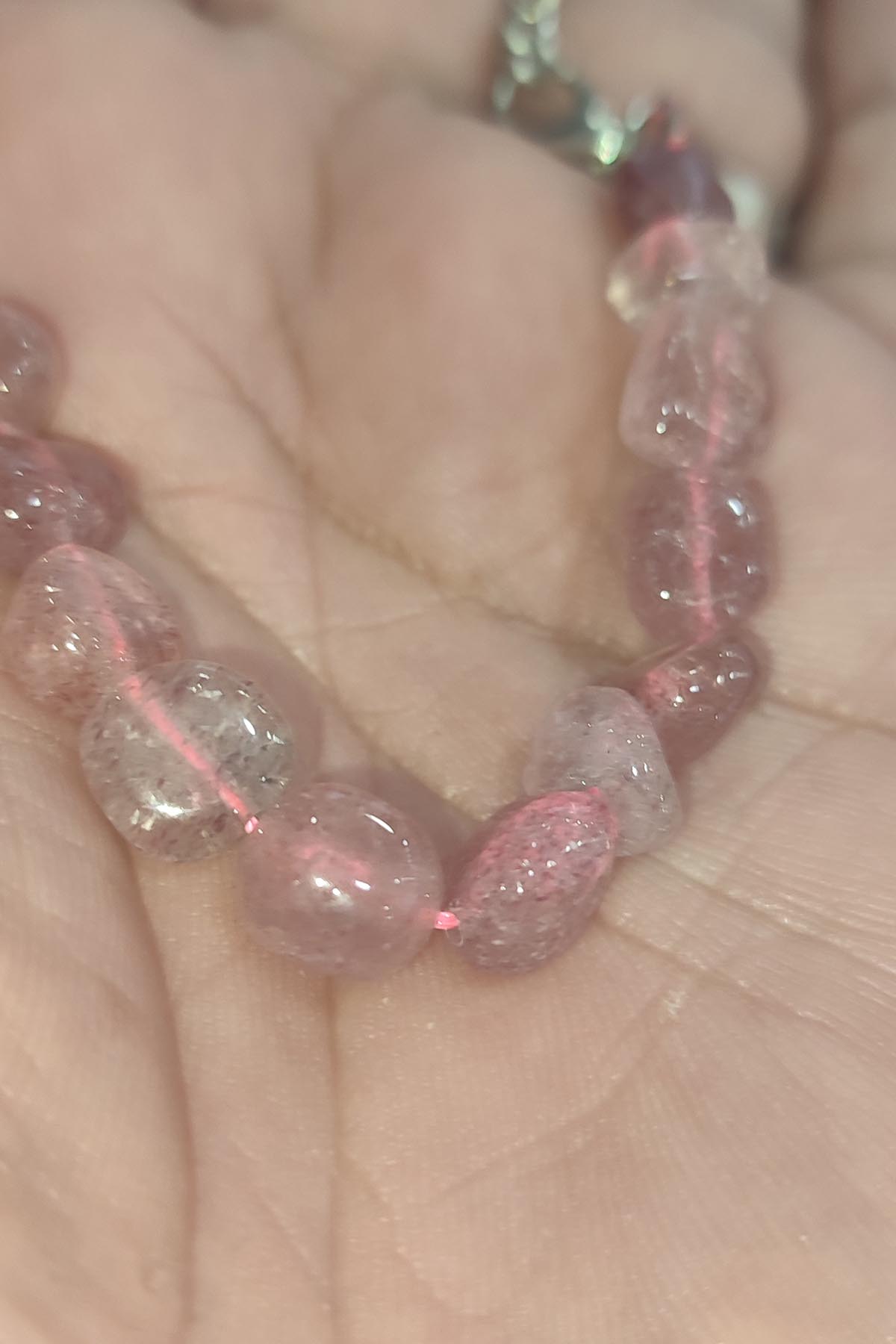 Çilek Kuvars Tımbıl Kesim Natural Ayarlanabilir Doğaltaş Bileklik - Görsel 2