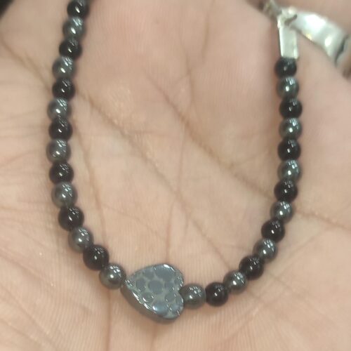 Hematit ve Oniks Taşlı Kalpli Natural Ayarlanabilir Doğaltaş Bileklik