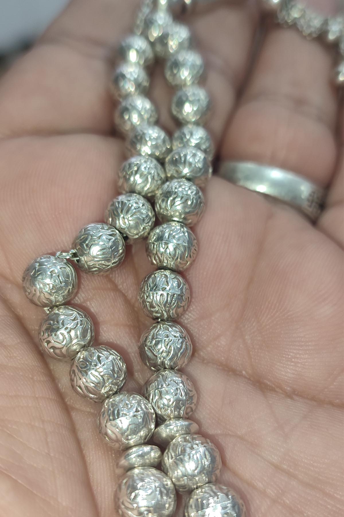 Full 925 Ayar 8 mm Üzeri İşlemeli Gümüş Tesbih 24 Gr - Görsel 2