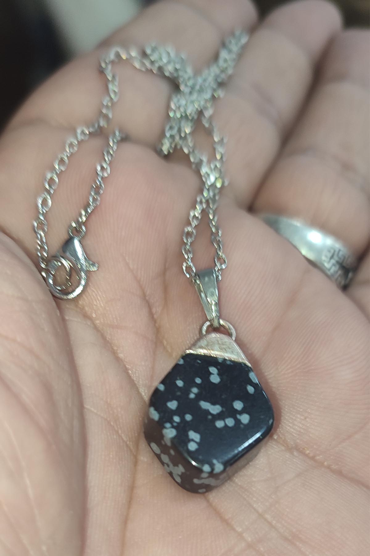 Kar Tanesi Obsidyen Taşı Natural Doğaltaş Kolye - Görsel 3