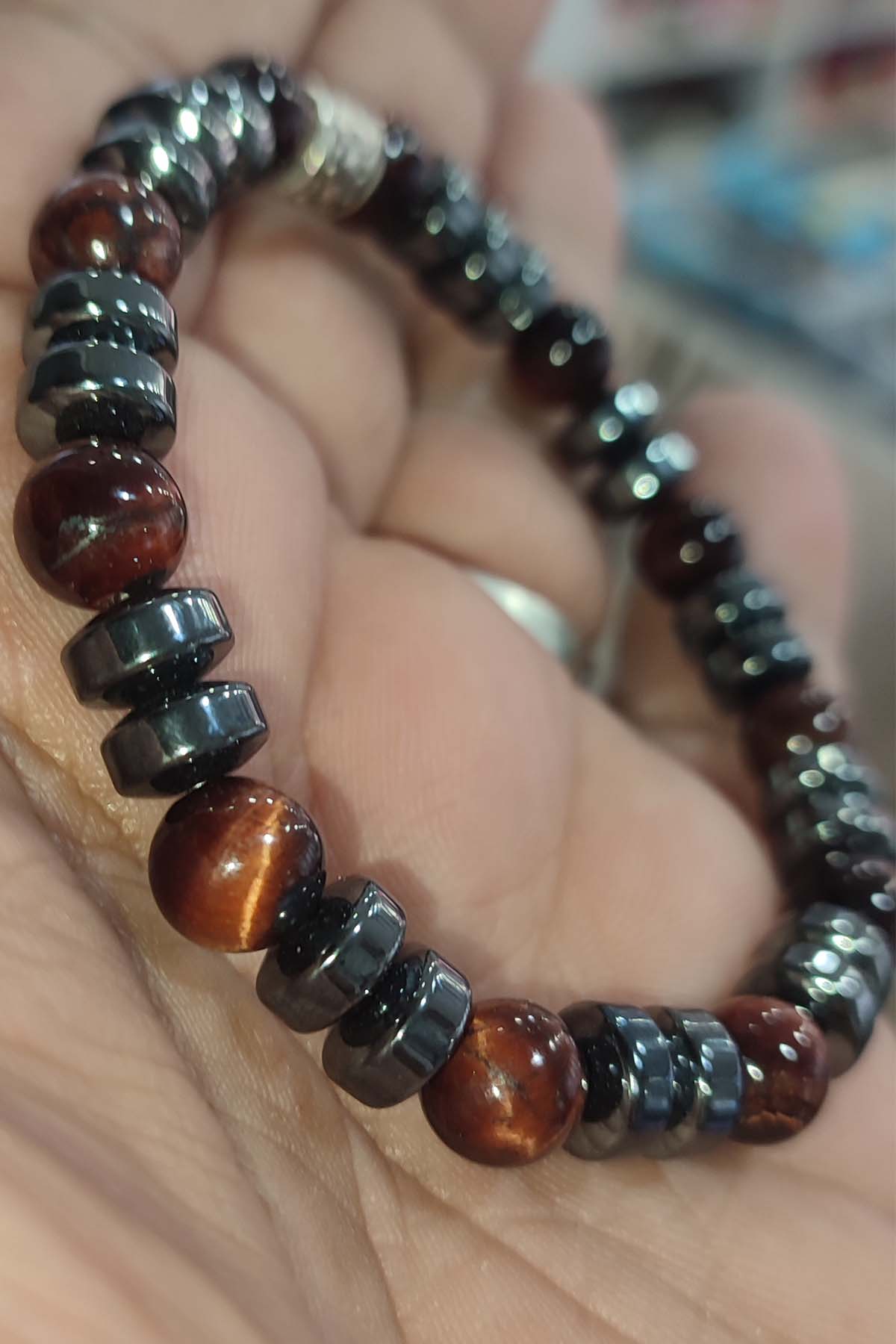 Kızıl Kaplangözü Taşı Hematit Ara Taşlı 8 mm Natural Doğaltaş Bileklik
