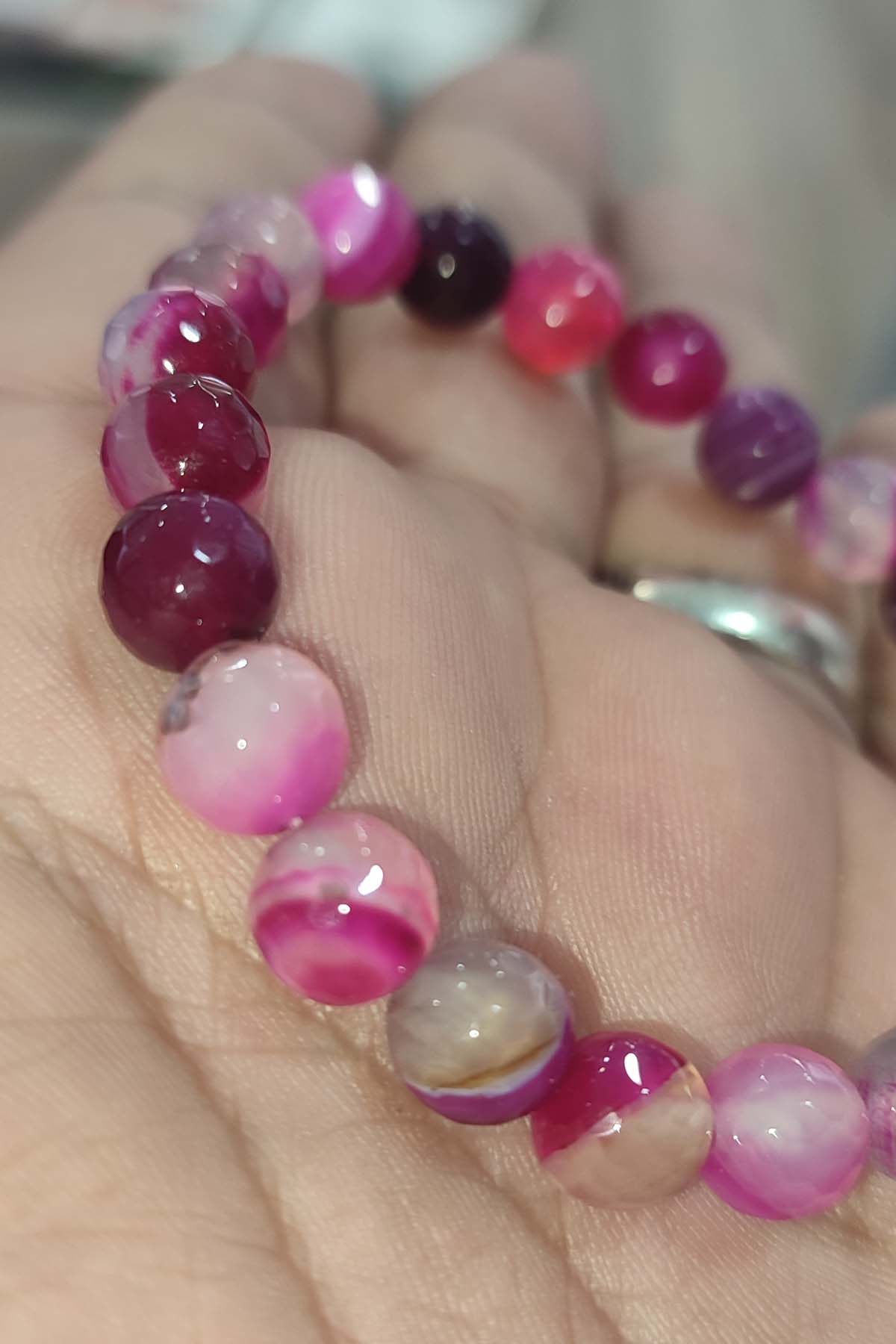 Pembe Akik Faset Kesim 8 mm Natural Doğaltaş Bileklik