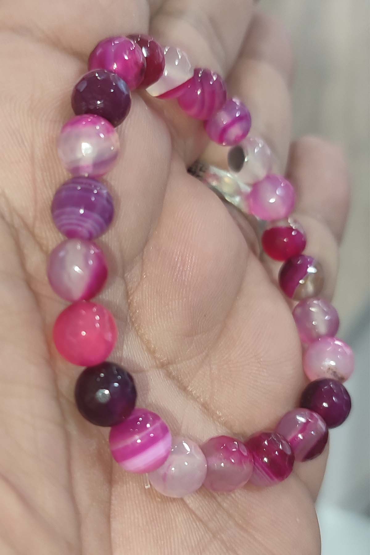 Pembe Akik Faset Kesim 8 mm Natural Doğaltaş Bileklik - Görsel 3