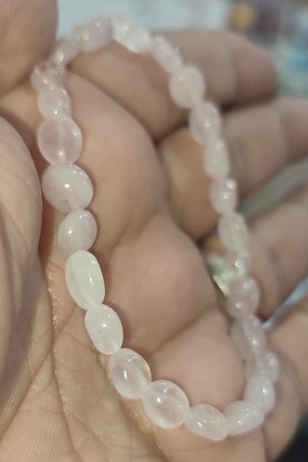 Pembe Kuvars Taşı Tımbıl Kesim Natural Doğaltaş Bileklik - Görsel 3