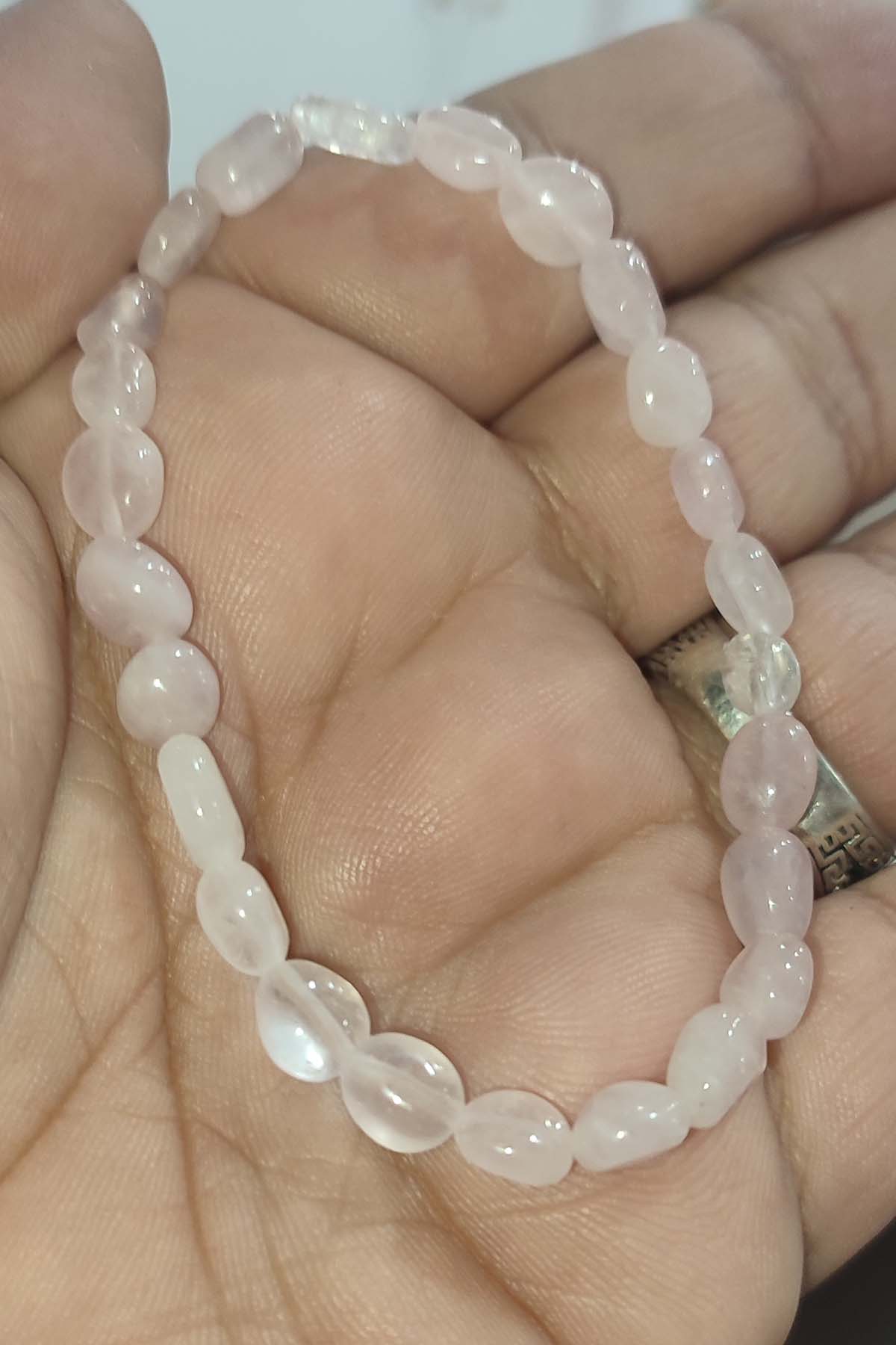 Pembe Kuvars Taşı Tımbıl Kesim Natural Doğaltaş Bileklik