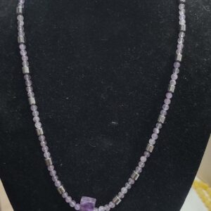 Ametist Taşı 4 mm hematit ara Taşlı Ametist Uçlu Natural Doğaltaş Kolye