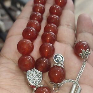 Kahve Akik Taşı 14 mm Püsküllü Çift Natural Doğaltaş Tesbih