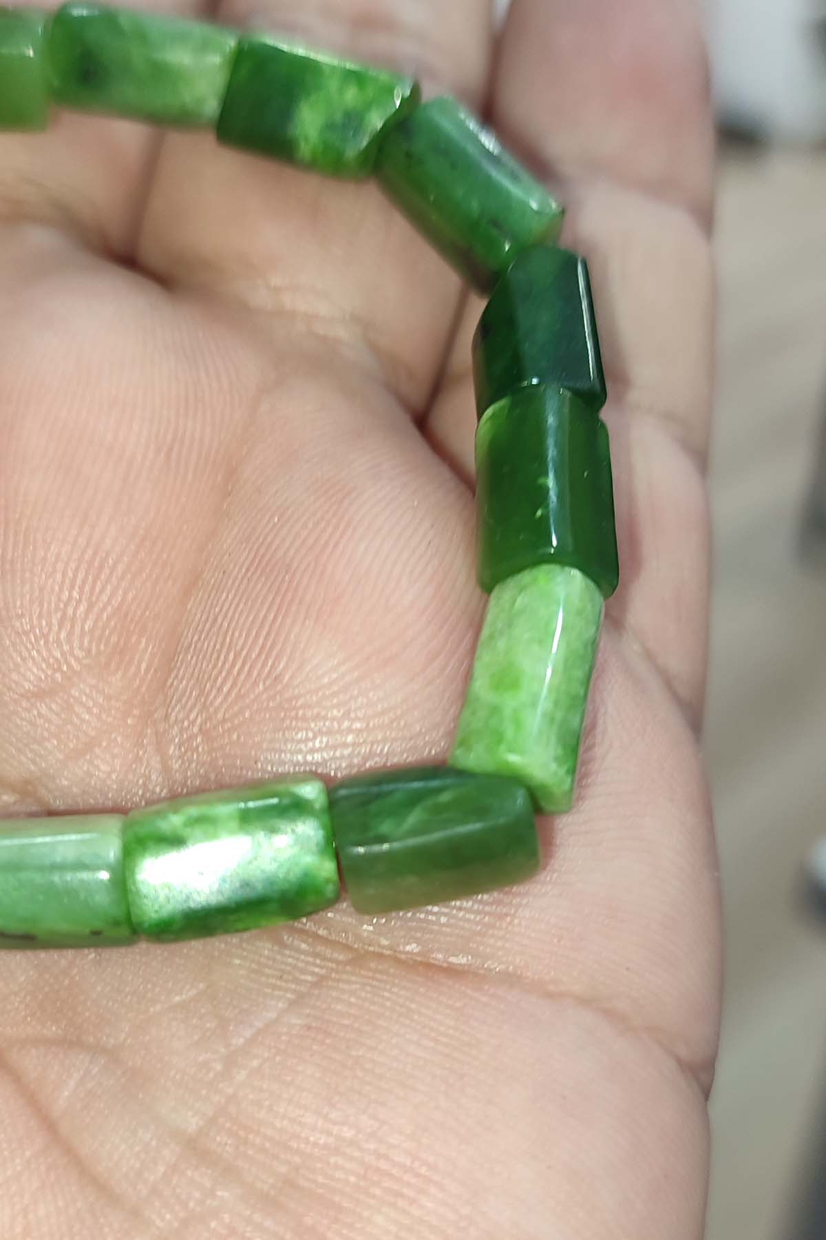 Kanada Yeşimi 12x7 mm Natural Doğaltaş Bileklik - Görsel 2