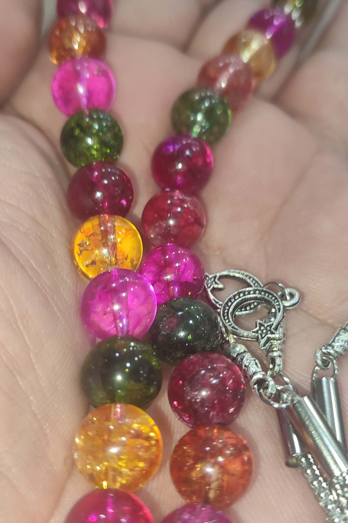 Renkli Necef Taşı 10 mm Küre Kesim Natural Doğaltaş Tesbih - Görsel 2