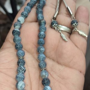 Mavi Siyah Crack Akik Taşı 8 mm Natural Doğaltaş Tesbih