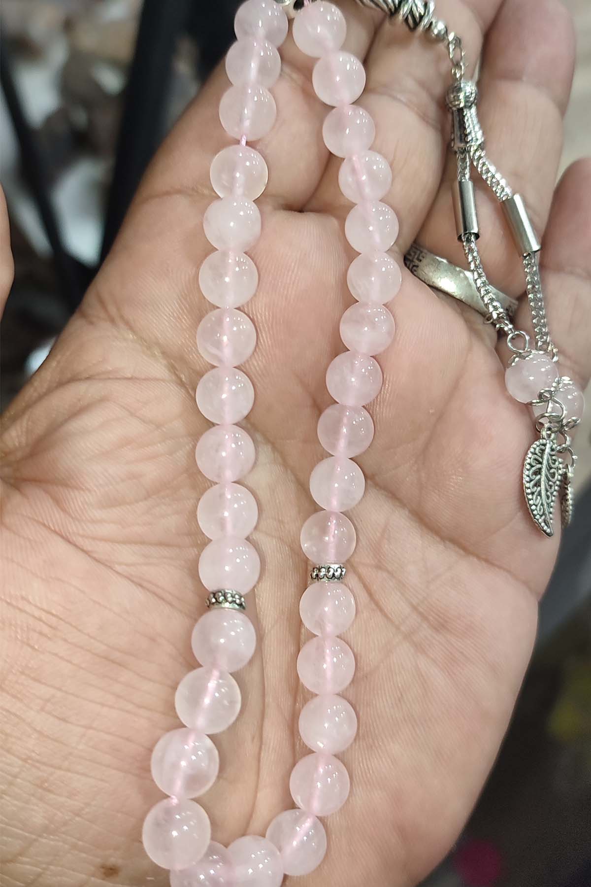 Pembe Kuvars 8 mm Natural Doğaltaş Tesbih - Görsel 2
