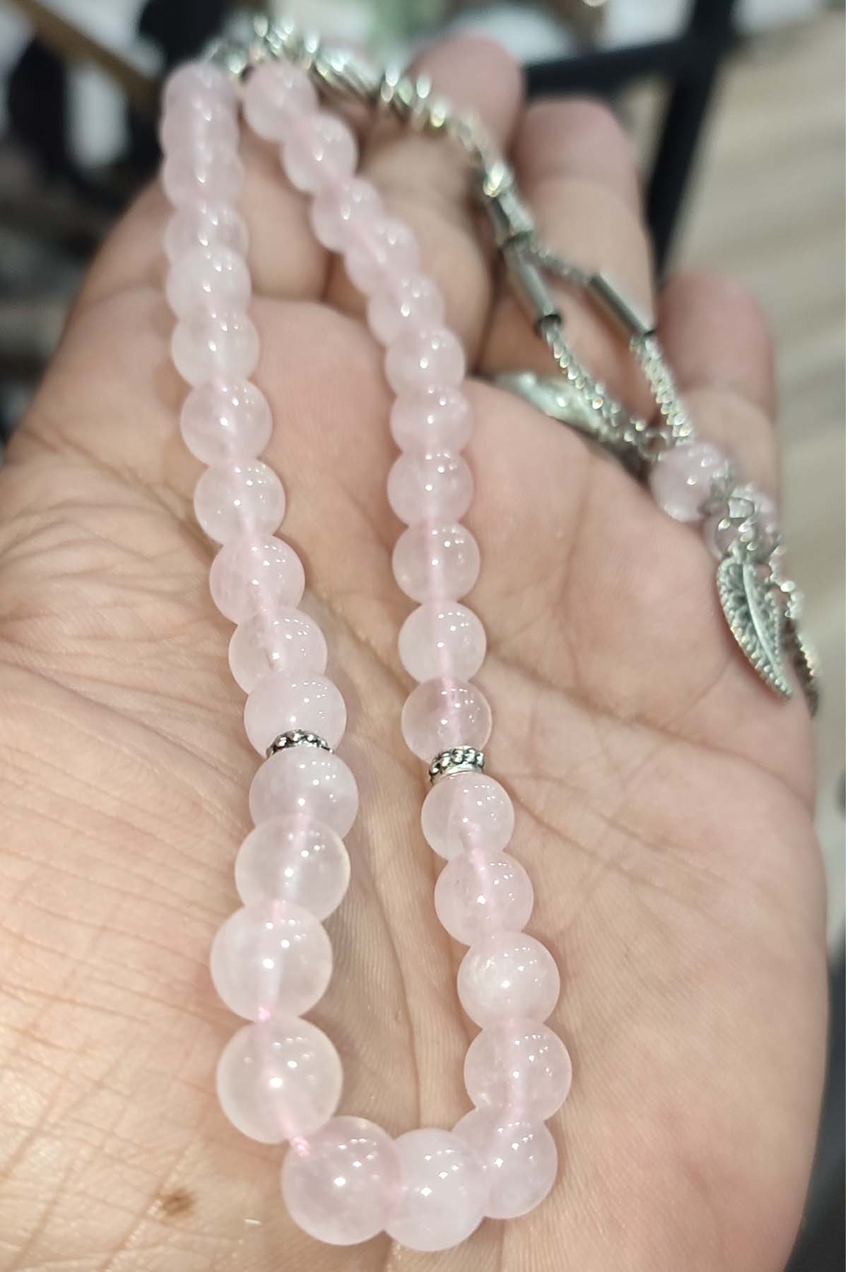 Pembe Kuvars 8 mm Natural Doğaltaş Tesbih - Görsel 3