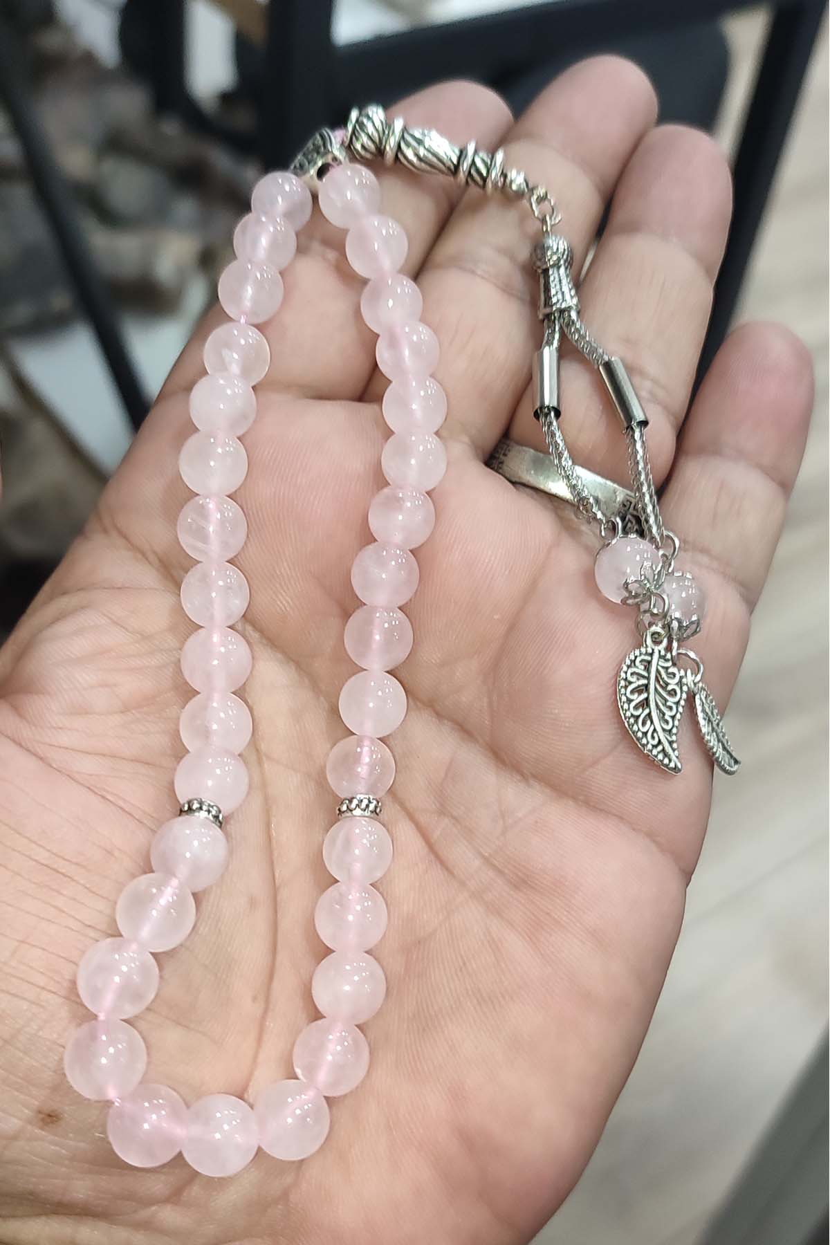 Pembe Kuvars 8 mm Natural Doğaltaş Tesbih