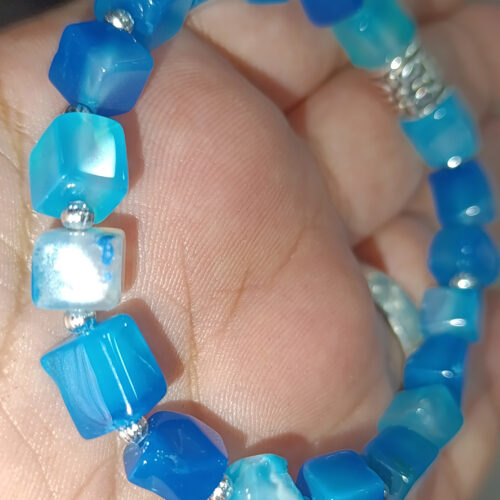 Mavi Akik Küp Kesim Natural Doğaltaş Bileklik