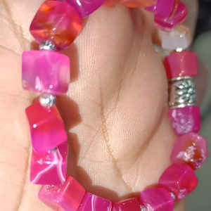 Pembe Akik Taşı Küp Kesim Natural Doğaltaş Bileklik