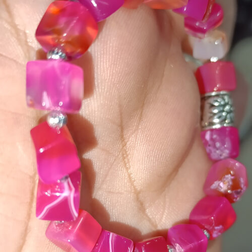 Pembe Akik Taşı Küp Kesim Natural Doğaltaş Bileklik