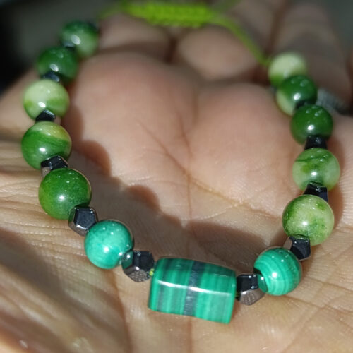 Malahit Taşı 6 mm Örme Makrome Natural Doğaltaş Bileklik