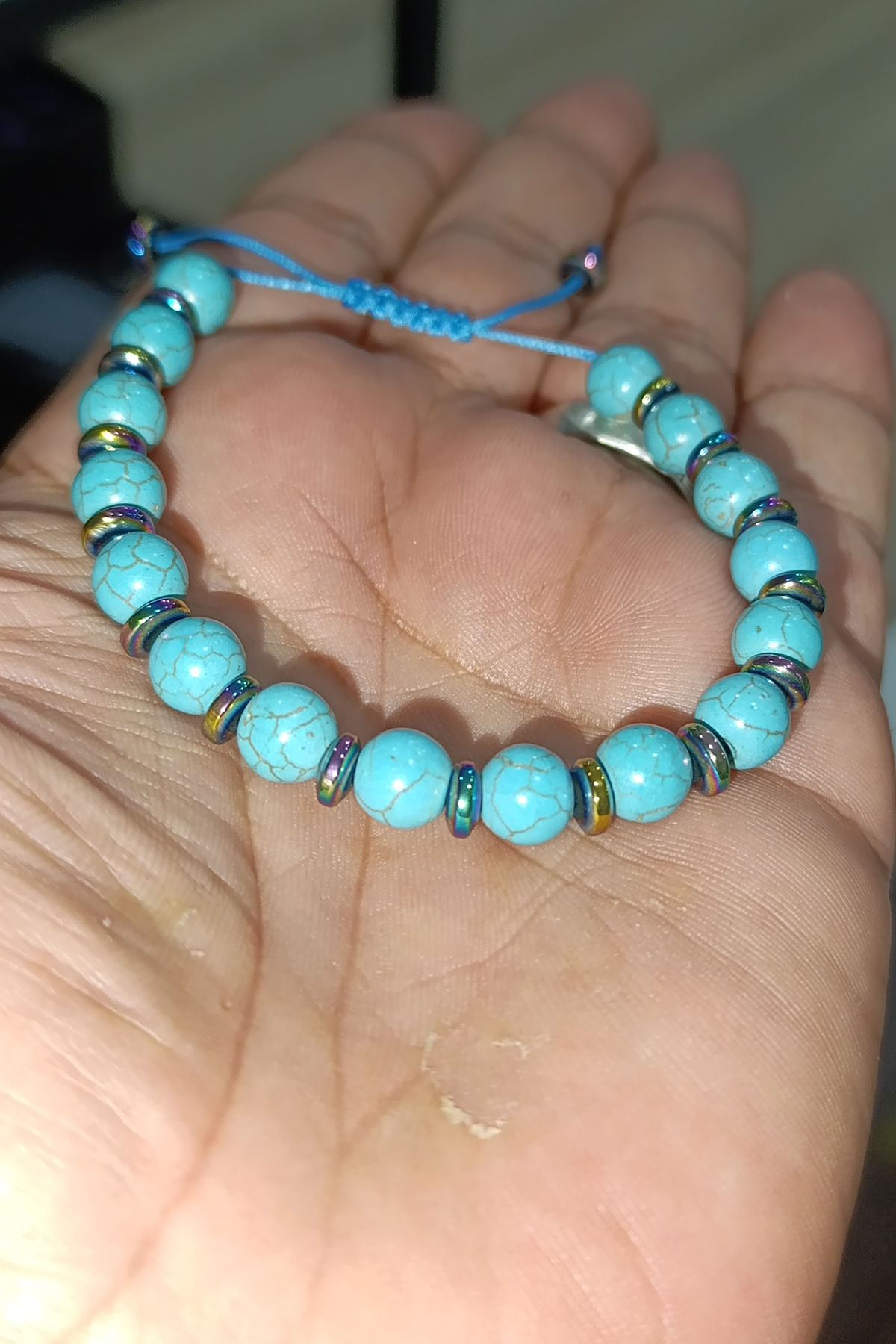 Turkuaz Taşı 8 mm Örme Makrome Doğaltaş Bileklik - Görsel 3