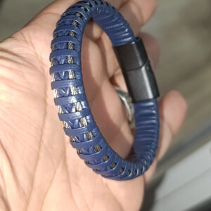 Mavi Deri Örme Çelik Bileklik