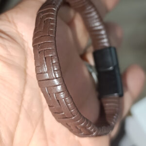 Kahverengi Deri Orjinal Örme Bileklik