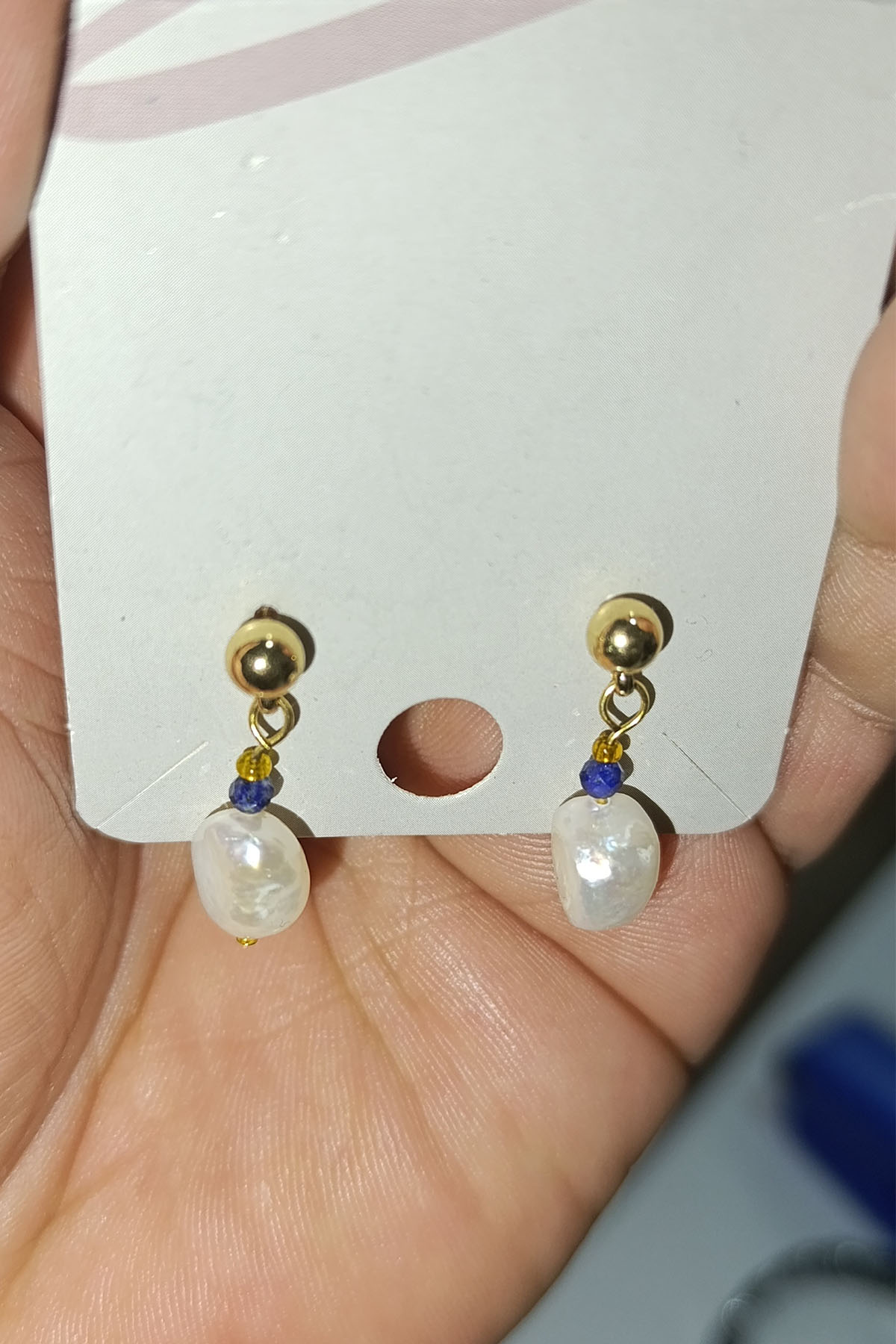 Sakız İncisi Lapis Lazuli Taşlı Doğaltaş Küpe - Görsel 2