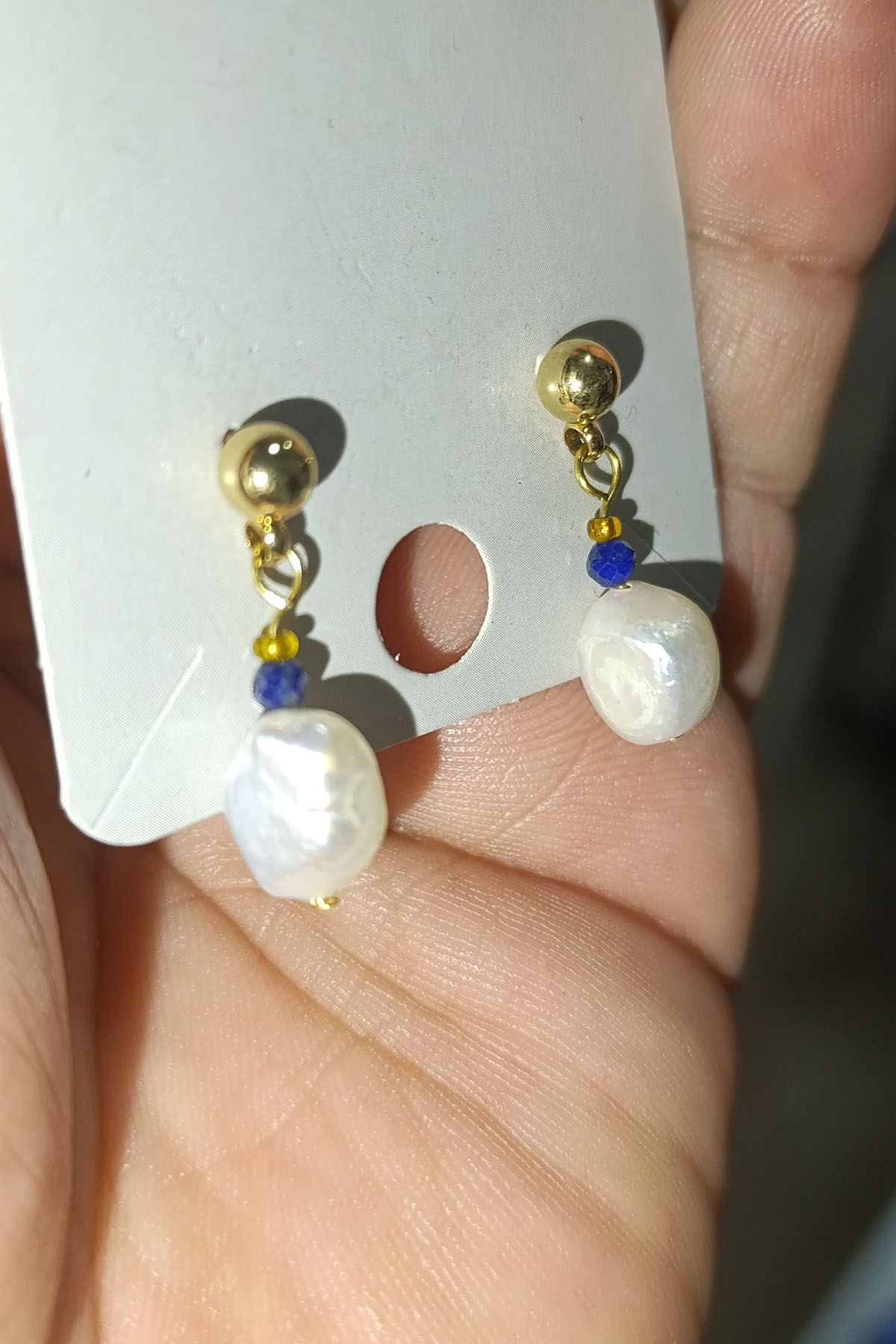 Sakız İncisi Lapis Lazuli Taşlı Doğaltaş Küpe