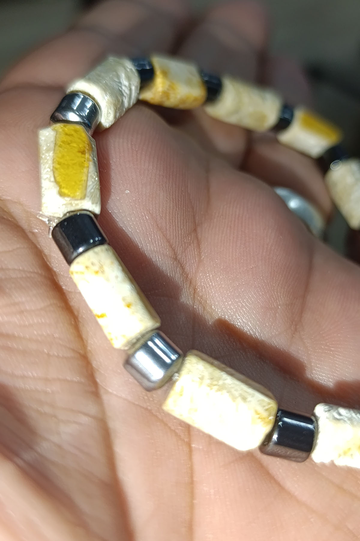 Mercan Fosili 12 x 8 mm Hematit Ara Taşlı Doğaltaş Bileklik - Görsel 2