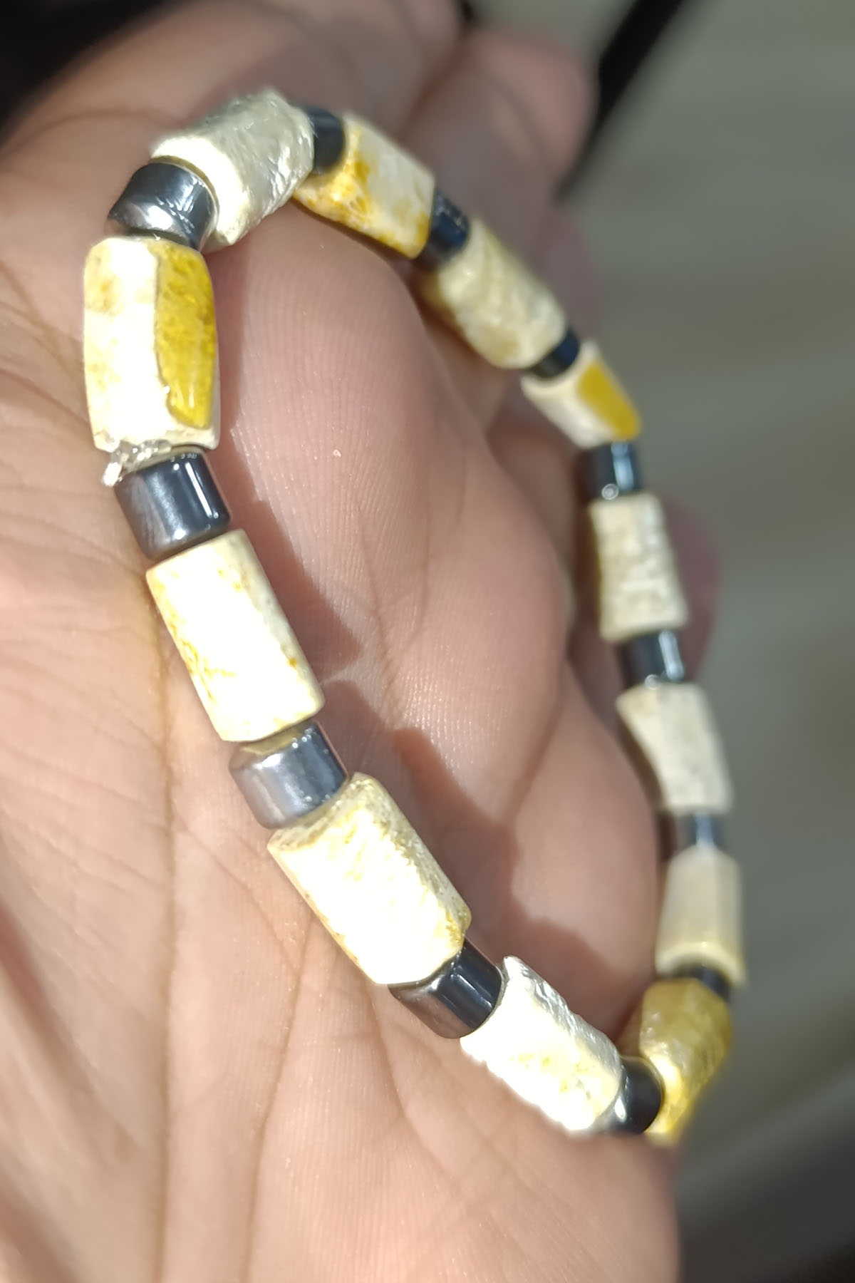 Mercan Fosili 12 x 8 mm Hematit Ara Taşlı Doğaltaş Bileklik