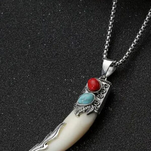 Reçine Çelik Kemik Görünümlü Taşlı Tarz Kararmaz Kolye