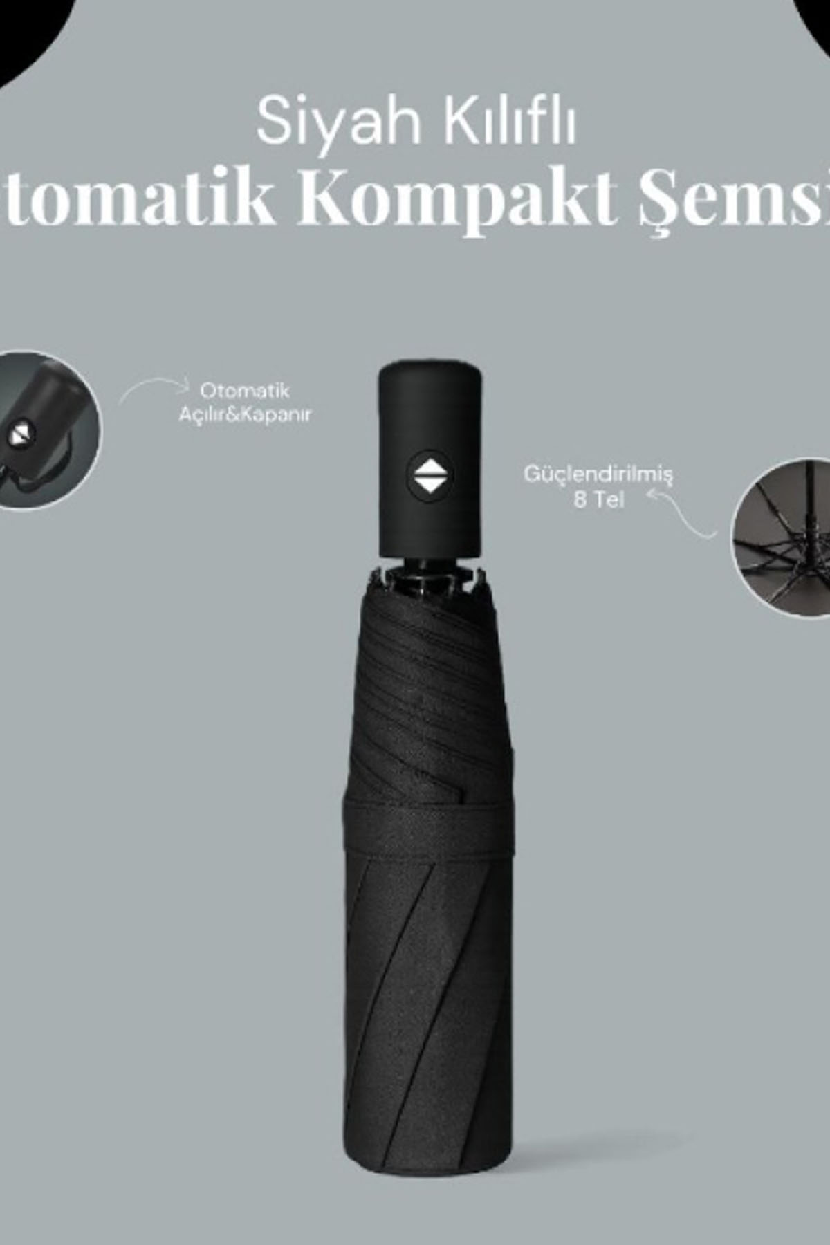 Siyah Kılıflı Otomatik Kompakt Şemsiye 98 x 58 cm - Görsel 4