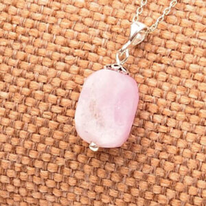 Kunzit Taşı Gümüş Doğaltaş  Kolye 45 cm