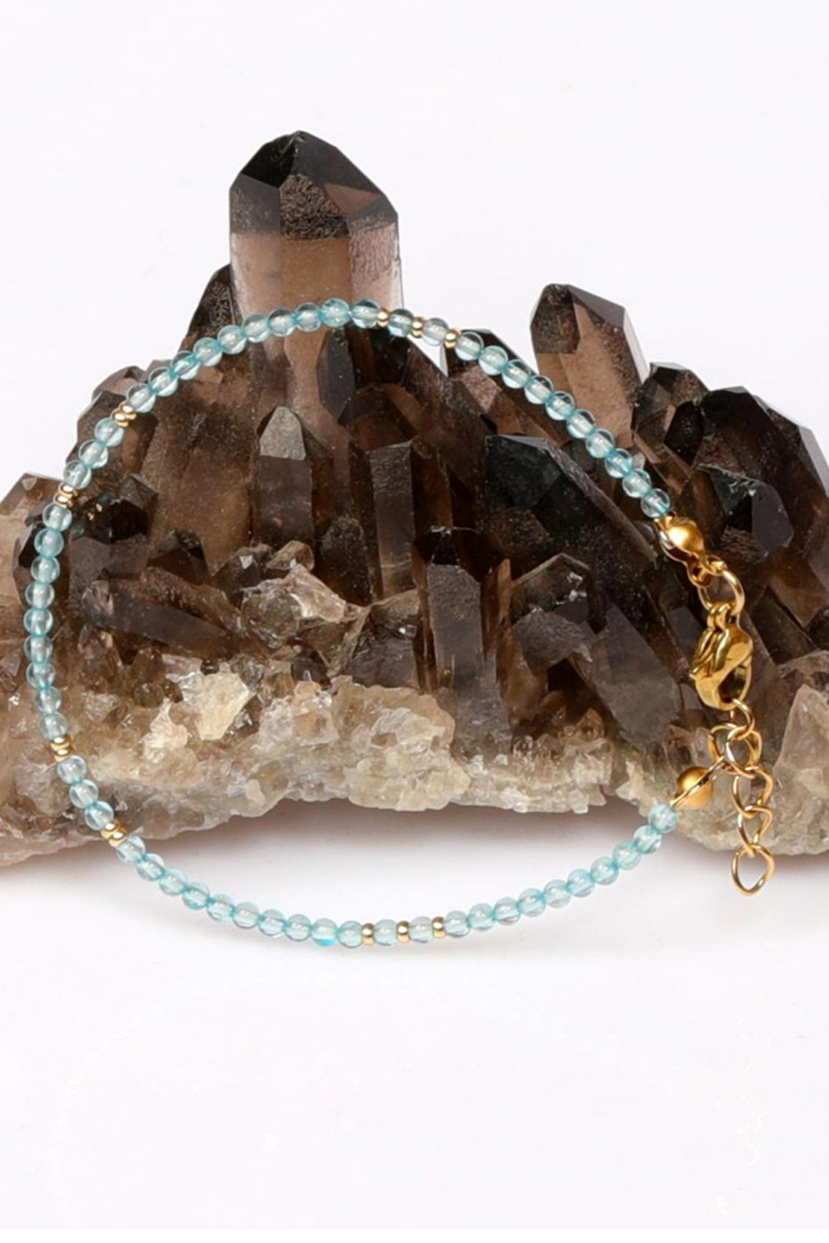 Mavi Topaz Taşı Çelik Aparatlı Gold Renk Doğaltaş Bileklik 2 mm - Görsel 3