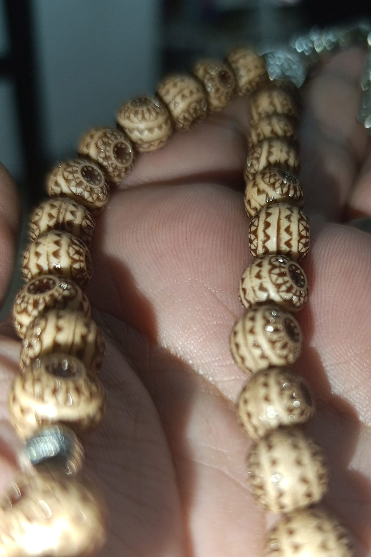Bambu Ağacı 8 mm Kahve renk İşlemeli Kahve Tesbih - Görsel 3