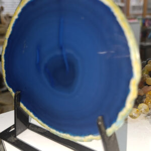 Mavi Akik Taşı Metal Standlı Doğaltaş Plaka