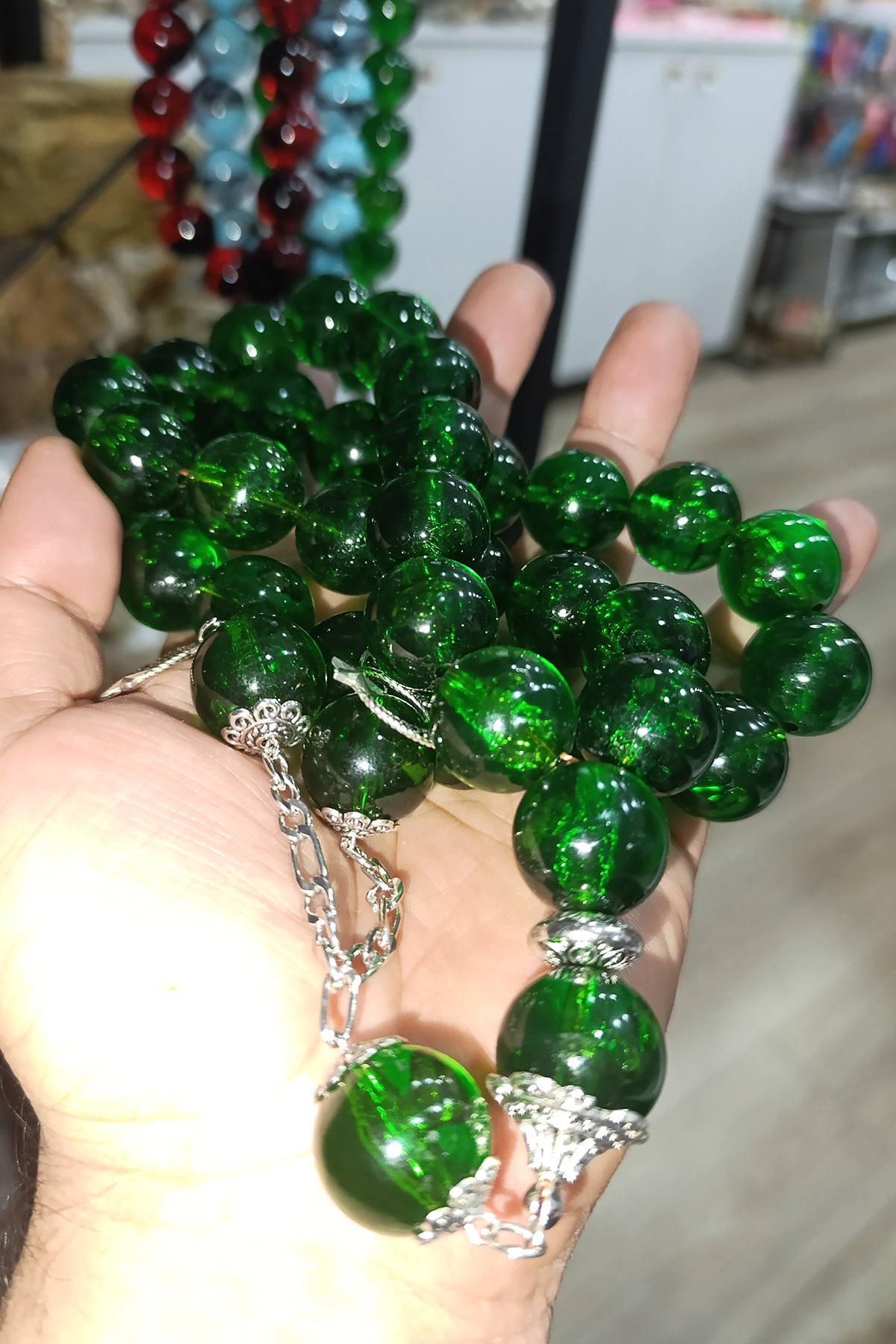 Yeşil Renk 20 mm Dev Boy Şak Şak 33 Lü Tesbih - Görsel 2
