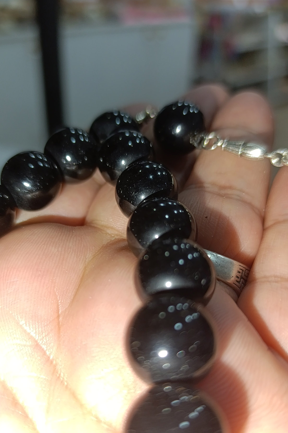 Cam 14 mm Küre Kesim Şak Şak Siyah 17 li Tesbih - Görsel 3