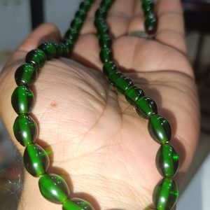Sıkma Kehribar Yeşil Renk  9 x 12 mm Şükrü Baba İmzalı Tesbih